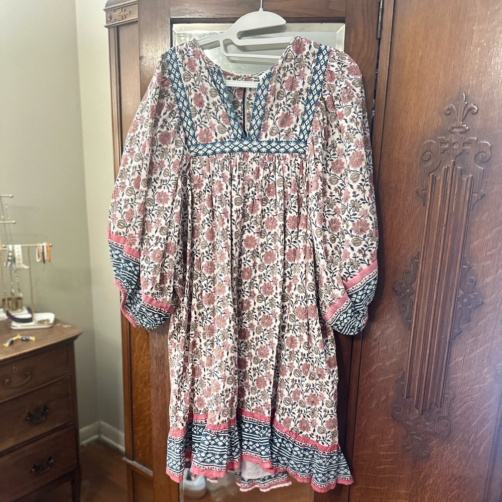 Cleobella Boho Dress with Pink and Blue Floral Accents